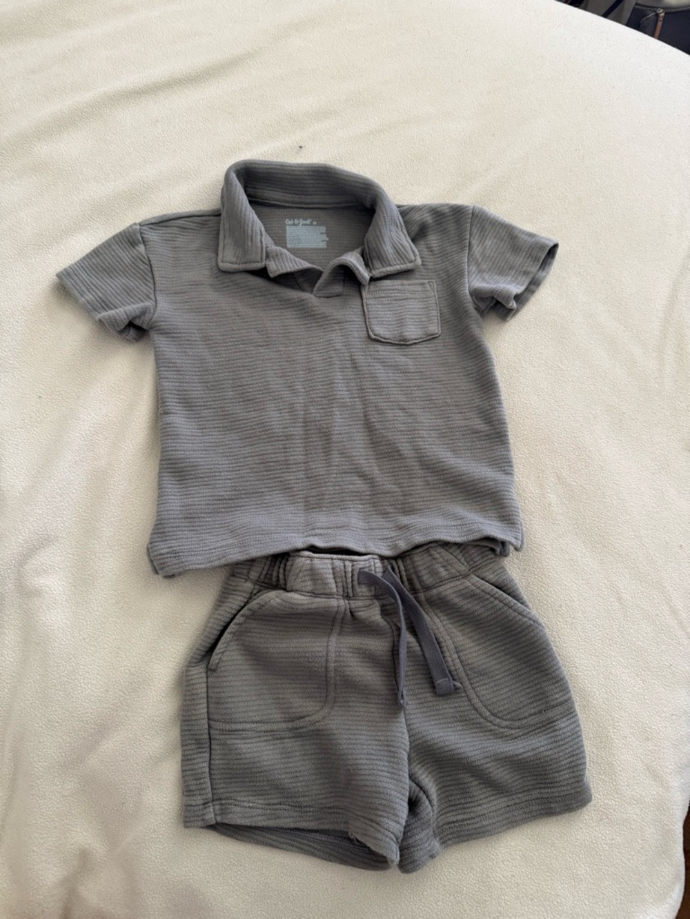 Cat & Jack Gray Ribbed Polo Top and Drawstring Shorts Set